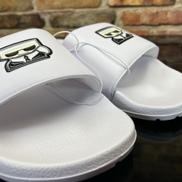 KARL LAGERFELD Paris Mens Size 11 Slip On Slides White Sandals - Picture 5 of 8
